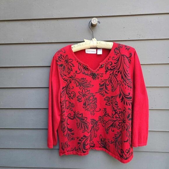 Alfred Dunner Red Black Beaded Sweater Size Large - Picture 8 of 12